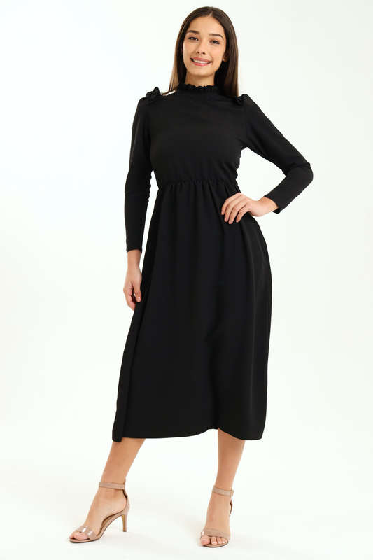 Ladies Alina Long Sleeve Frill Neck Midaxi Dress