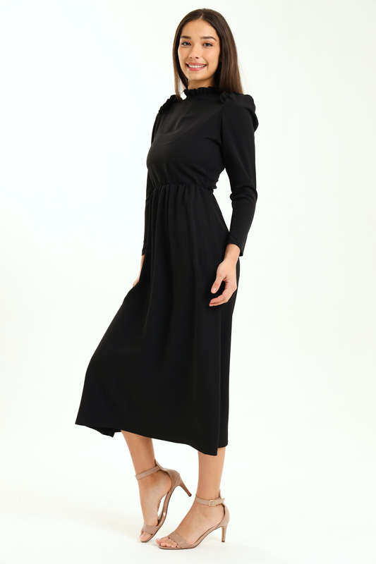 Ladies Alina Long Sleeve Frill Neck Midaxi Dress