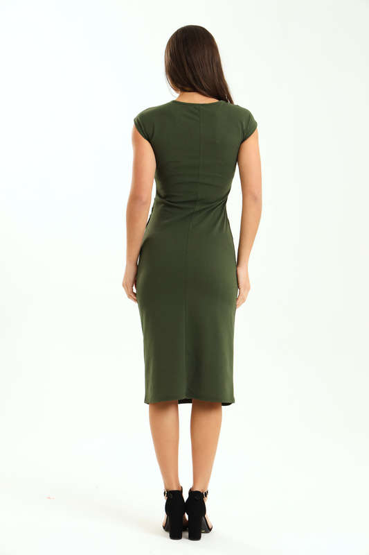 Ladies Diva Cap Sleeve Midi Office Dress With Ruched Detail