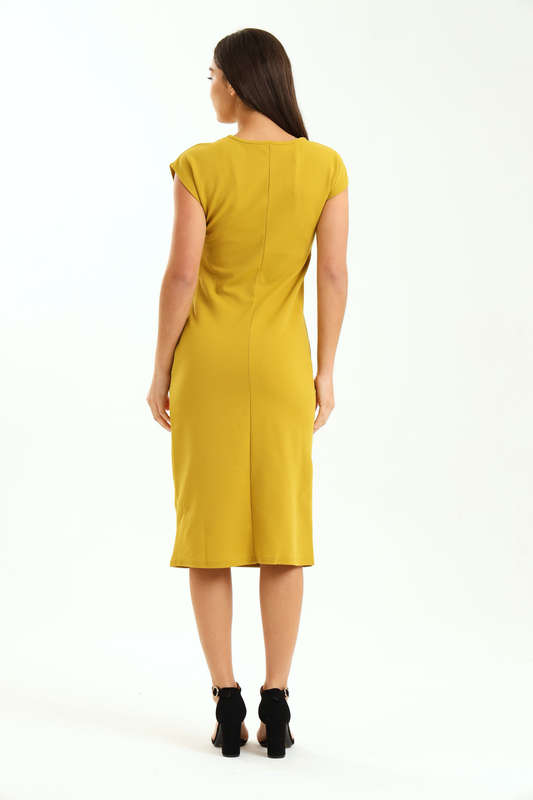 Ladies Diva Cap Sleeve Midi Office Dress With Ruched Detail