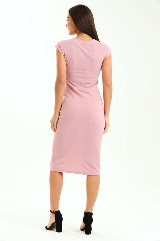 Ladies Diva Cap Sleeve Midi Office Dress With Ruched Detail