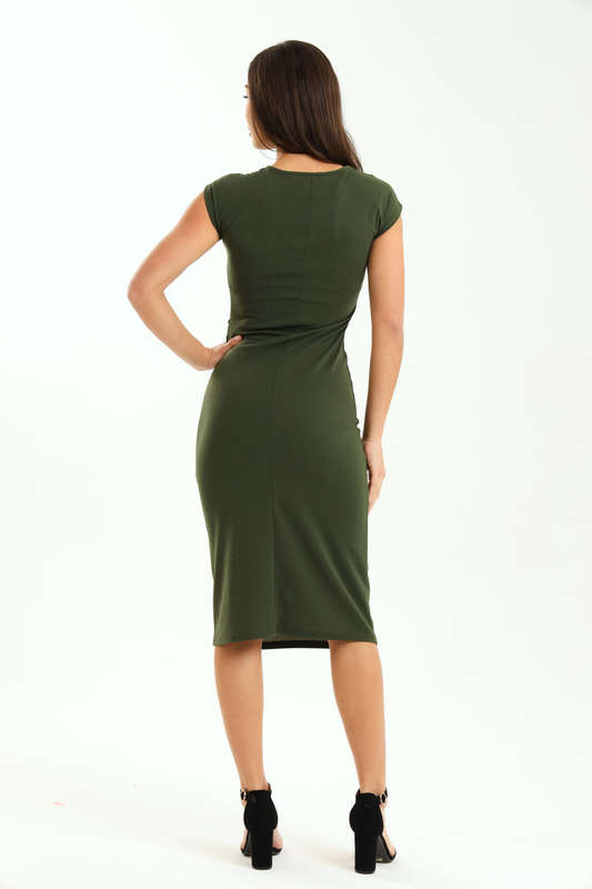 Ladies Diva Cap Sleeve Midi Office Dress With Ruched Detail