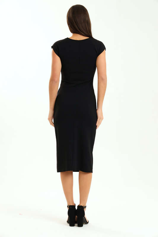 Ladies Diva Cap Sleeve Midi Office Dress With Ruched Detail