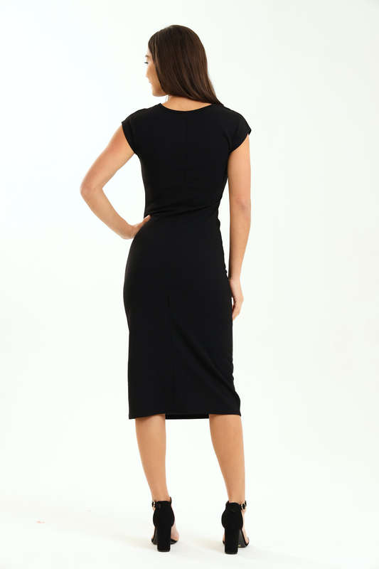 Ladies Diva Cap Sleeve Midi Office Dress With Ruched Detail