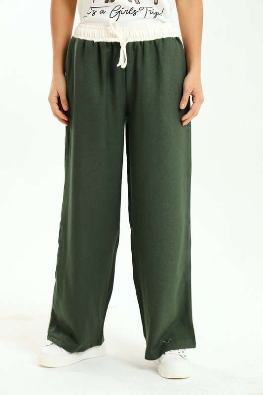 Ladies Elasticated Waist Textured 2 Toned Pants