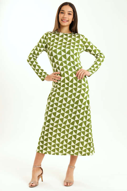 Ladies Finley Long Sleeve Midaxi Cplour-Block Dress