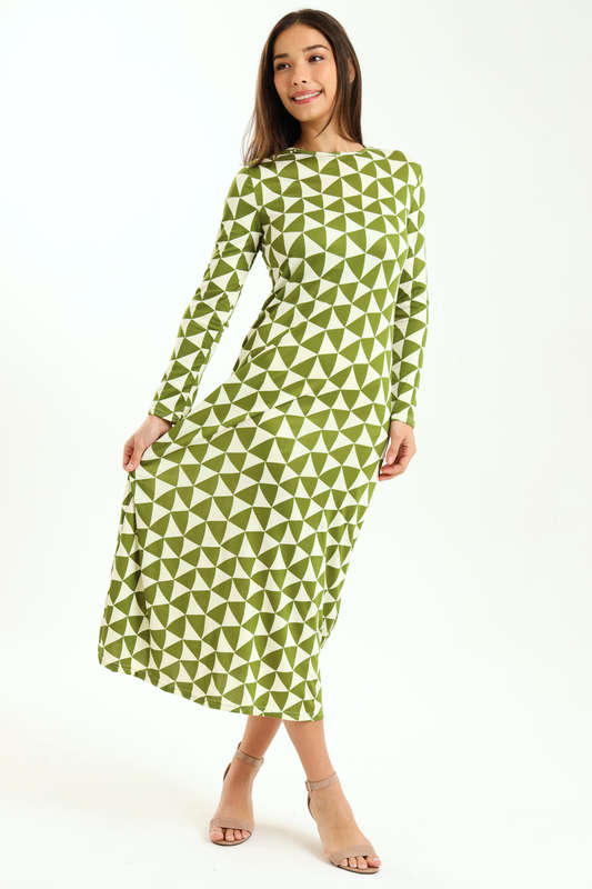 Ladies Finley Long Sleeve Midaxi Cplour-Block Dress