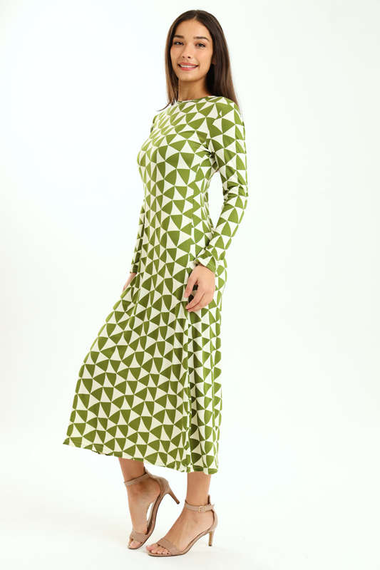 Ladies Finley Long Sleeve Midaxi Cplour-Block Dress