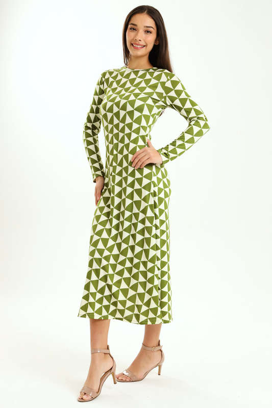 Ladies Finley Long Sleeve Midaxi Cplour-Block Dress
