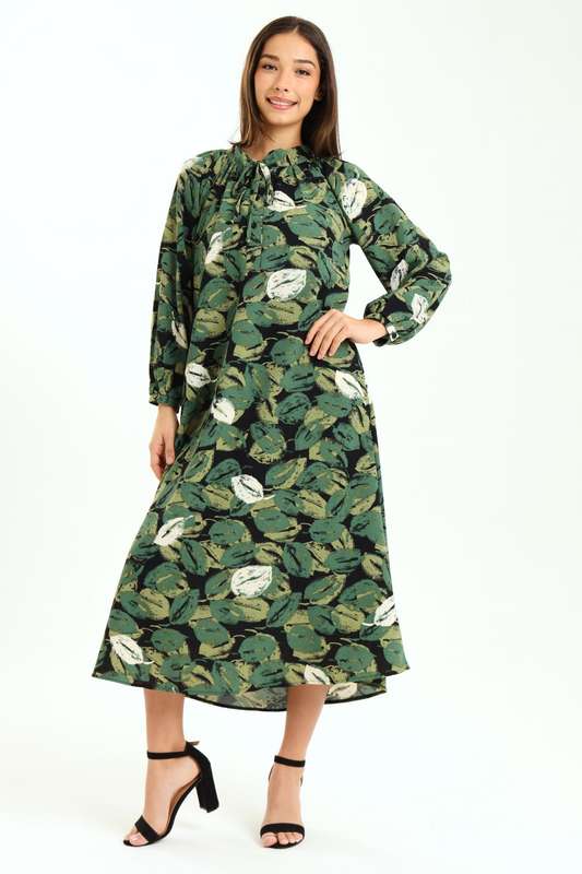 Ladies Lainey Long Sleeve Printed Midaxi Dress