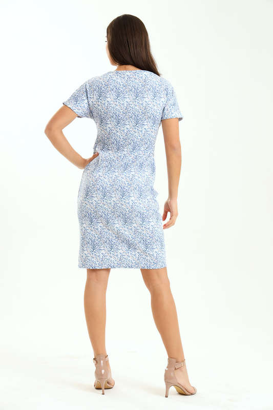 Ladies Mariana Printed Short Sleeve Knee Length Dress With Ruched Detail