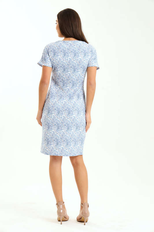 Ladies Mariana Printed Short Sleeve Knee Length Dress With Ruched Detail