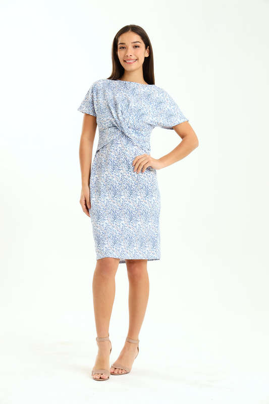 Ladies Mariana Printed Short Sleeve Knee Length Dress With Ruched Detail
