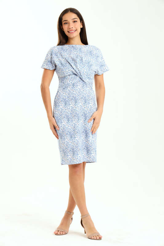 Ladies Mariana Printed Short Sleeve Knee Length Dress With Ruched Detail