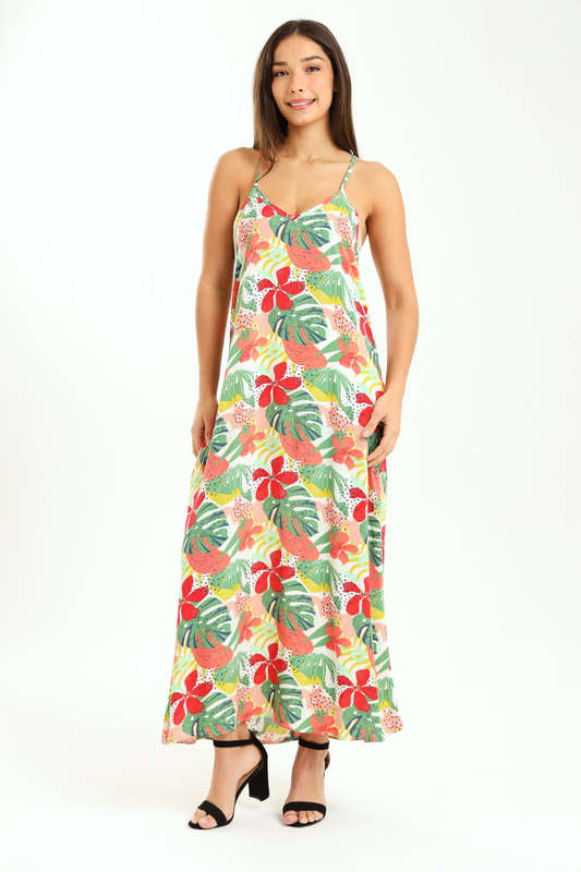 Ladies Printed Elegant Boho Casual Strappy Summer Maxi Dress With Pockets