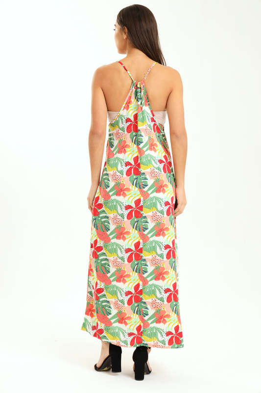 Ladies Printed Elegant Boho Casual Strappy Summer Maxi Dress With Pockets