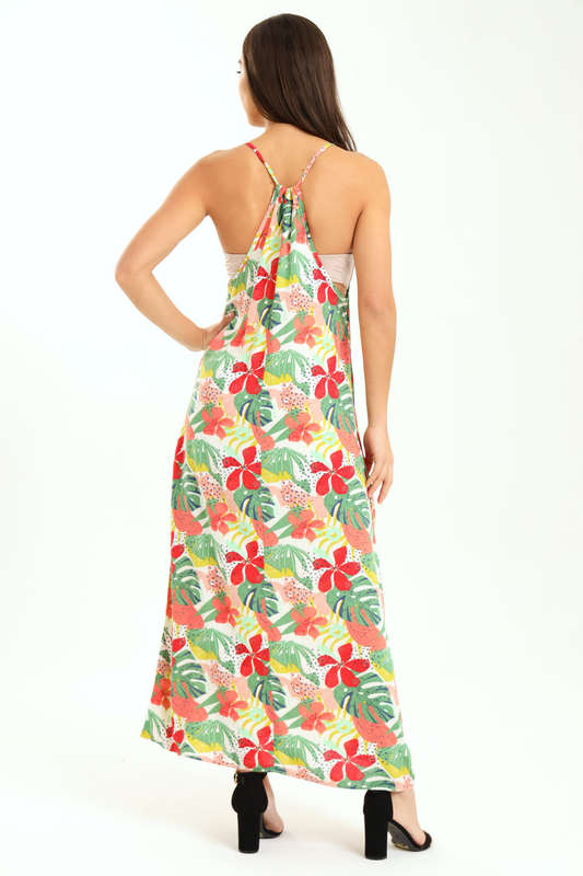 Ladies Printed Elegant Boho Casual Strappy Summer Maxi Dress With Pockets