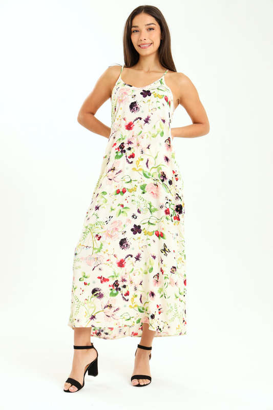 Ladies Printed Elegant Boho Casual Strappy Summer Maxi Dress With Pockets