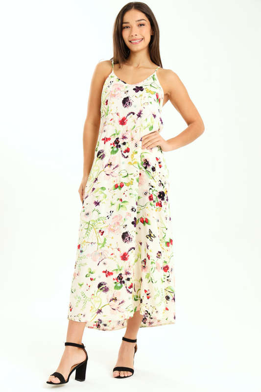 Ladies Printed Elegant Boho Casual Strappy Summer Maxi Dress With Pockets