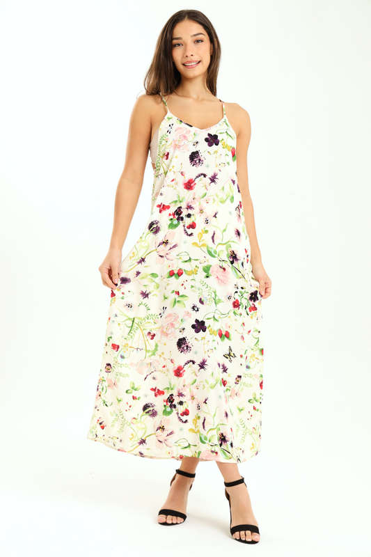 Ladies Printed Elegant Boho Casual Strappy Summer Maxi Dress With Pockets