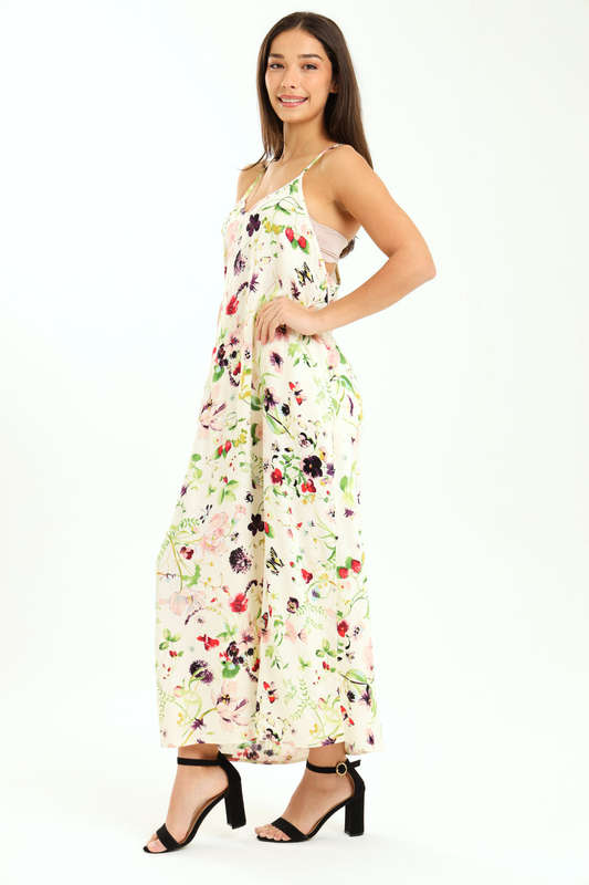 Ladies Printed Elegant Boho Casual Strappy Summer Maxi Dress With Pockets