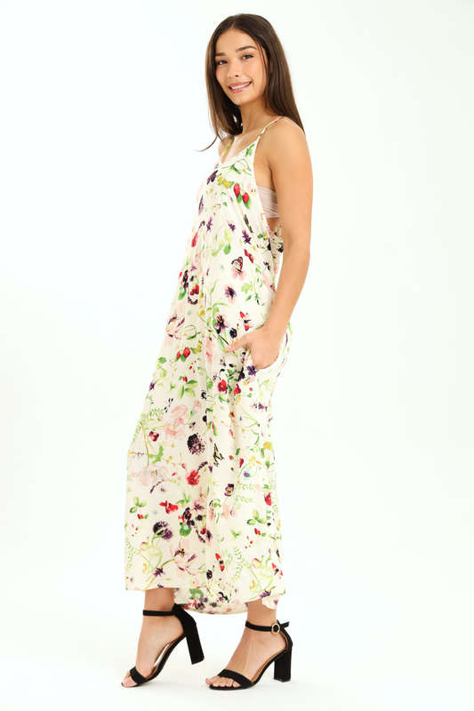 Ladies Printed Elegant Boho Casual Strappy Summer Maxi Dress With Pockets