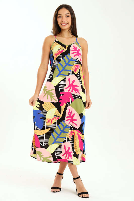 Ladies Printed Elegant Boho Casual Strappy Summer Maxi Dress With Pockets