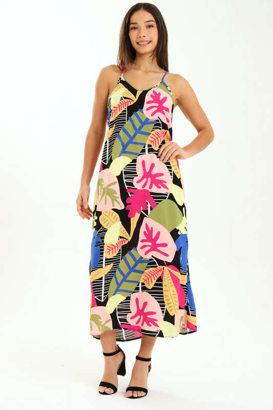 Ladies Printed Elegant Boho Casual Strappy Summer Maxi Dress With Pockets