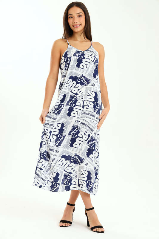Ladies Printed Elegant Boho Casual Strappy Summer Maxi Dress With Pockets