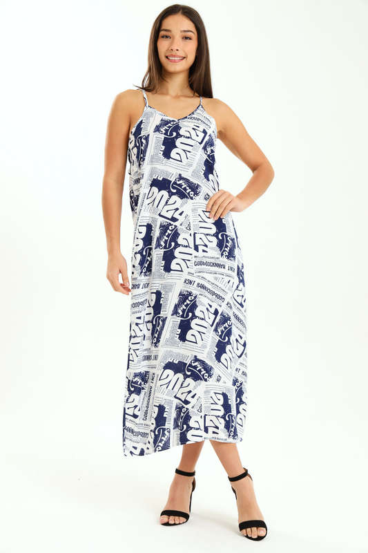 Ladies Printed Elegant Boho Casual Strappy Summer Maxi Dress With Pockets