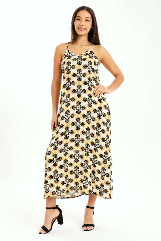 Ladies Printed Elegant Boho Casual Strappy Summer Maxi Dress With Pockets
