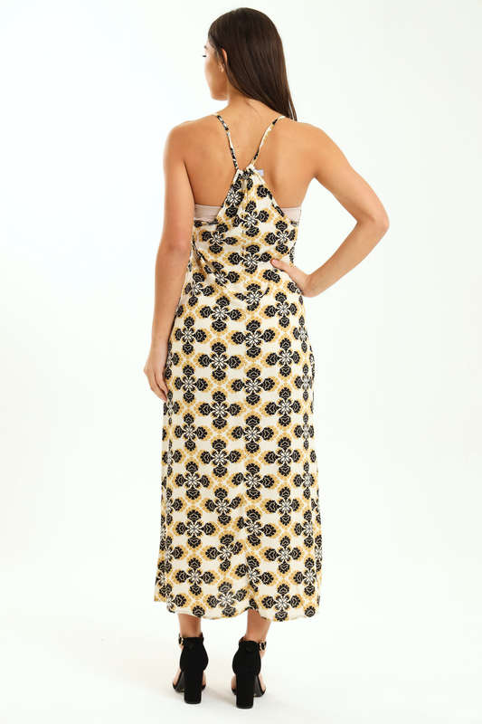 Ladies Printed Elegant Boho Casual Strappy Summer Maxi Dress With Pockets