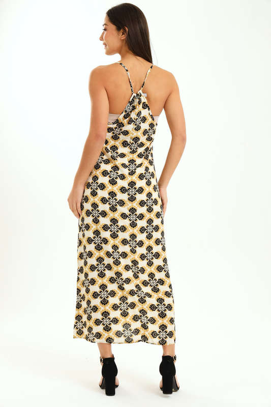 Ladies Printed Elegant Boho Casual Strappy Summer Maxi Dress With Pockets