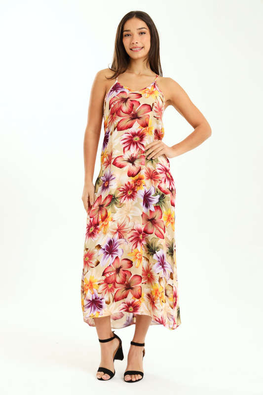Ladies Printed Elegant Boho Casual Strappy Summer Maxi Dress With Pockets