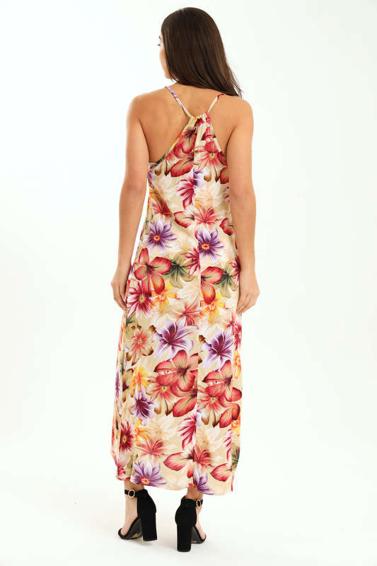 Ladies Printed Elegant Boho Casual Strappy Summer Maxi Dress With Pockets