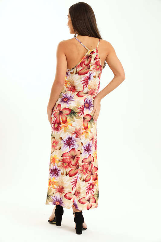 Ladies Printed Elegant Boho Casual Strappy Summer Maxi Dress With Pockets
