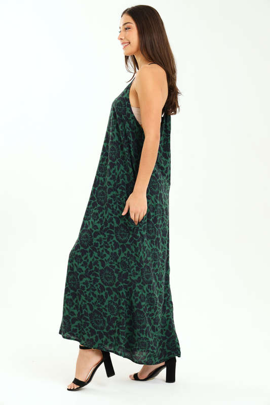 Ladies Printed Elegant Boho Casual Strappy Summer Maxi Dress With Pockets