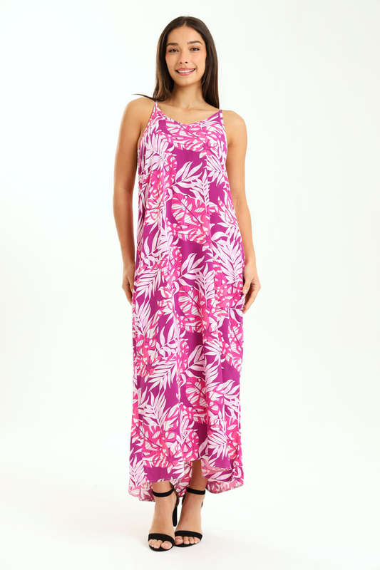 Ladies Printed Elegant Boho Casual Strappy Summer Maxi Dress With Pockets