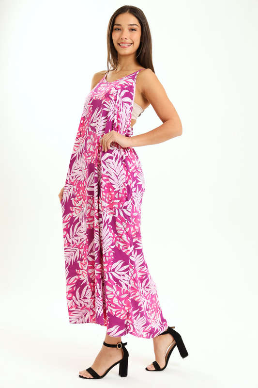 Ladies Printed Elegant Boho Casual Strappy Summer Maxi Dress With Pockets