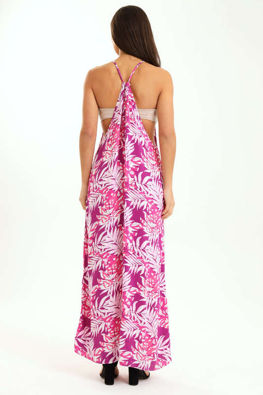 Ladies Printed Elegant Boho Casual Strappy Summer Maxi Dress With Pockets
