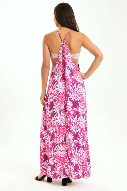 Ladies Printed Elegant Boho Casual Strappy Summer Maxi Dress With Pockets