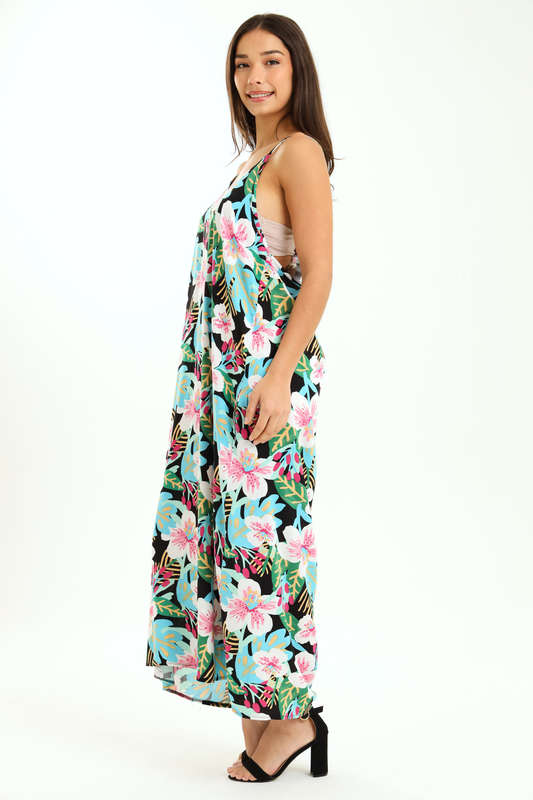 Ladies Printed Elegant Boho Casual Strappy Summer Maxi Dress With Pockets