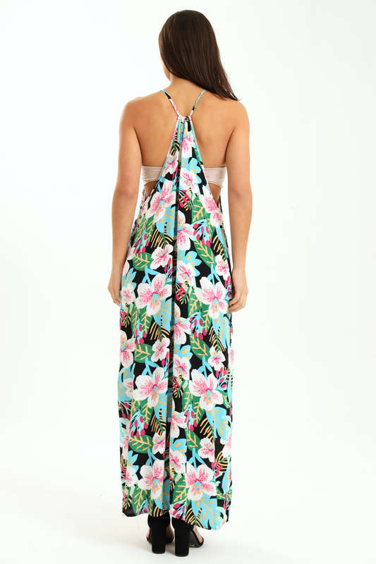 Ladies Printed Elegant Boho Casual Strappy Summer Maxi Dress With Pockets