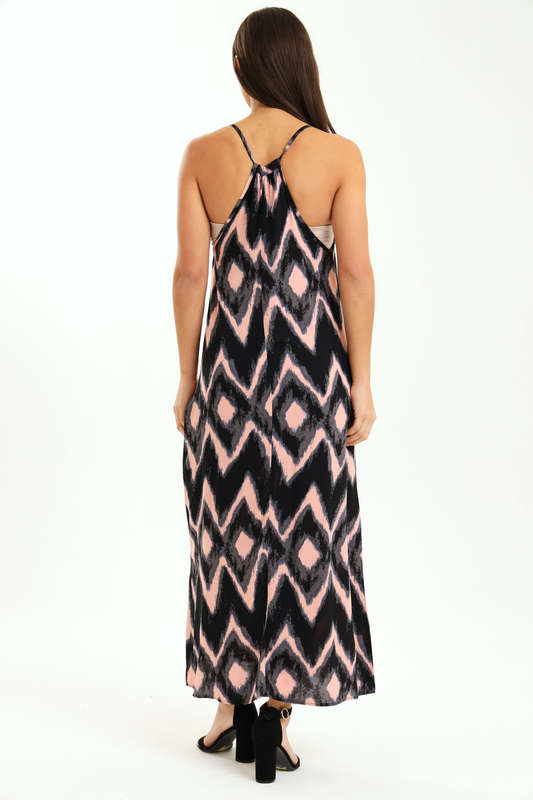 Ladies Printed Elegant Boho Casual Strappy Summer Maxi Dress With Pockets