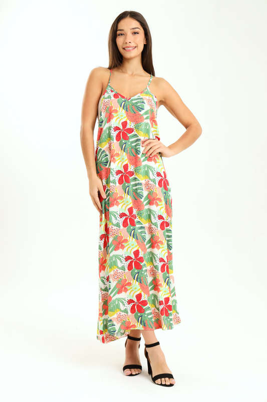 Ladies Printed Elegant Boho Casual Strappy Summer Maxi Dress With Pockets