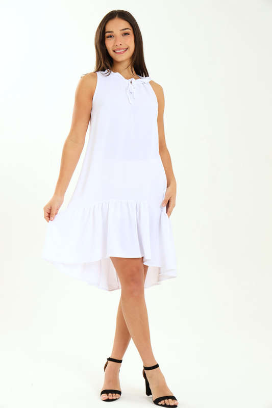 Ladies Rachel Sleeveless Loose Fit Frill Hem Hi-Lo Dress