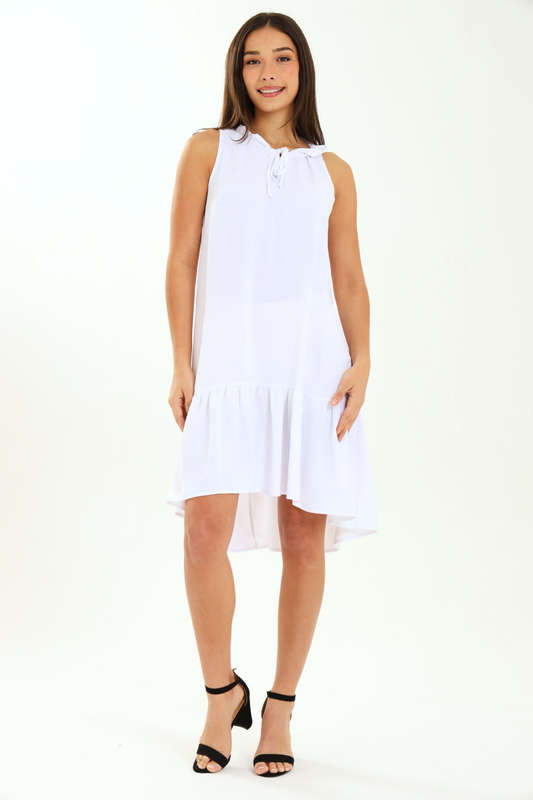 Ladies Rachel Sleeveless Loose Fit Frill Hem Hi-Lo Dress