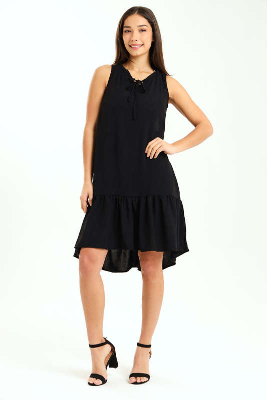 Ladies Rachel Sleeveless Loose Fit Frill Hem Hi-Lo Dress