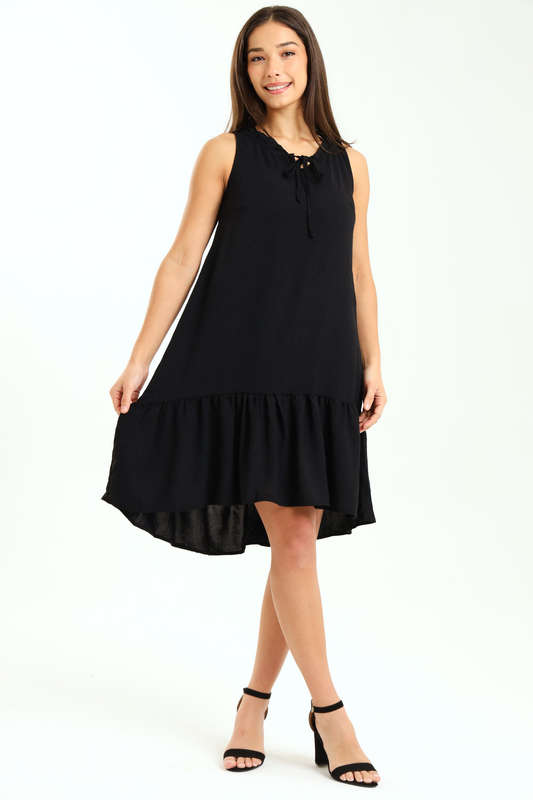 Ladies Rachel Sleeveless Loose Fit Frill Hem Hi-Lo Dress