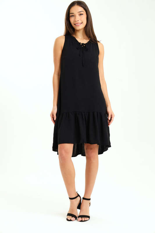 Ladies Rachel Sleeveless Loose Fit Frill Hem Hi-Lo Dress